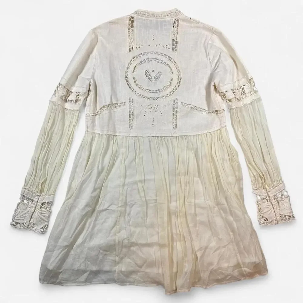 Free People Dreamland Dress Womens 10 Ivory Lace Boho Romantic Cottagecore - Picture 7 of 8